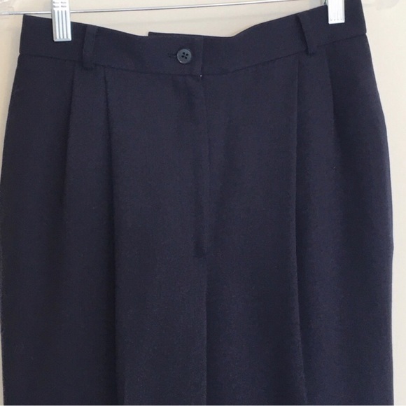 Vintage Carlisle High Rise Pleated Wool Trousers Navy Blue Size 10 - Picture 2 of 5